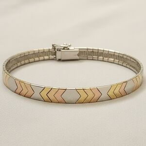 Vintage 925 Italy Sterling Silver Two Tone Chevron Bracelet